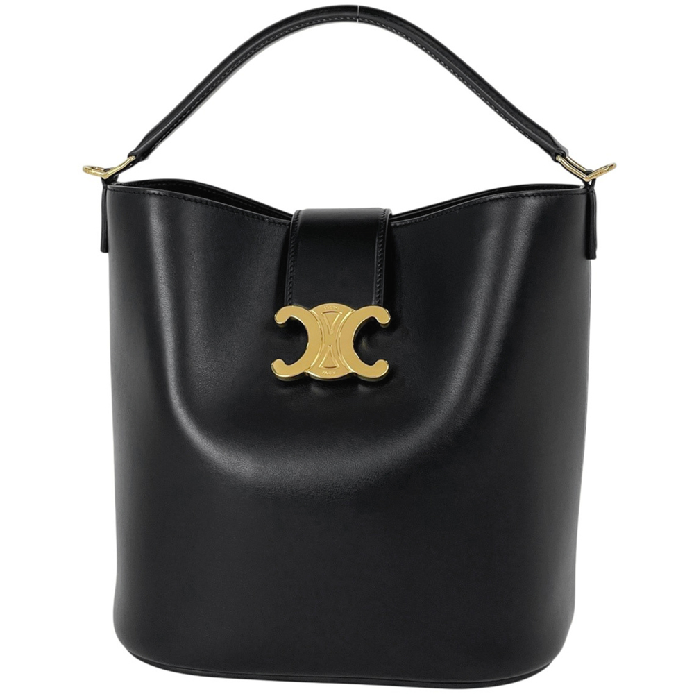 Celine CELINE Medium Bucket Louise 2-Way Triomphe Handbag Leather Black Women's